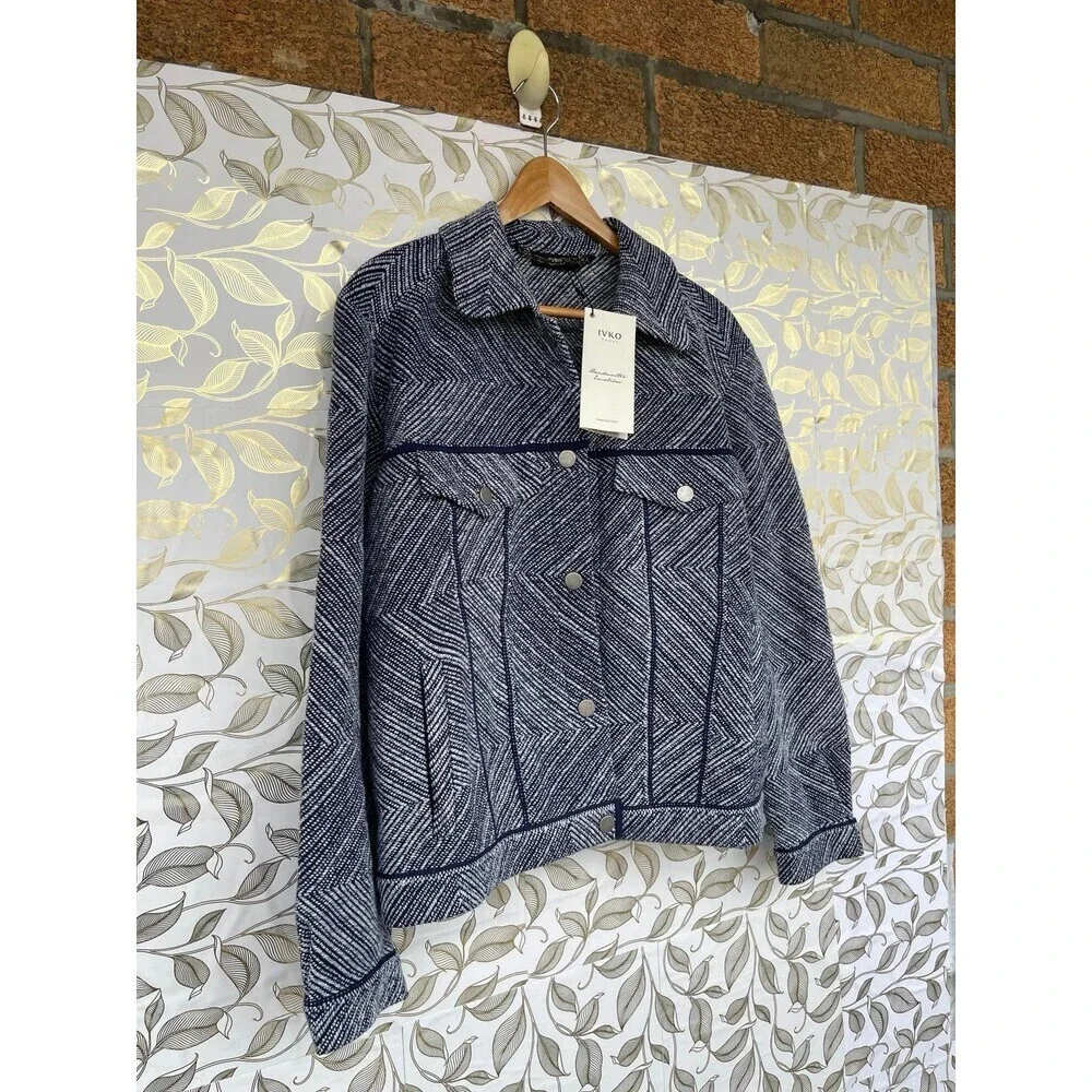 NWT IVKO Stone Blue Cotton Jacket 36 | Boutique Knitwear | READ - Minor Flaw